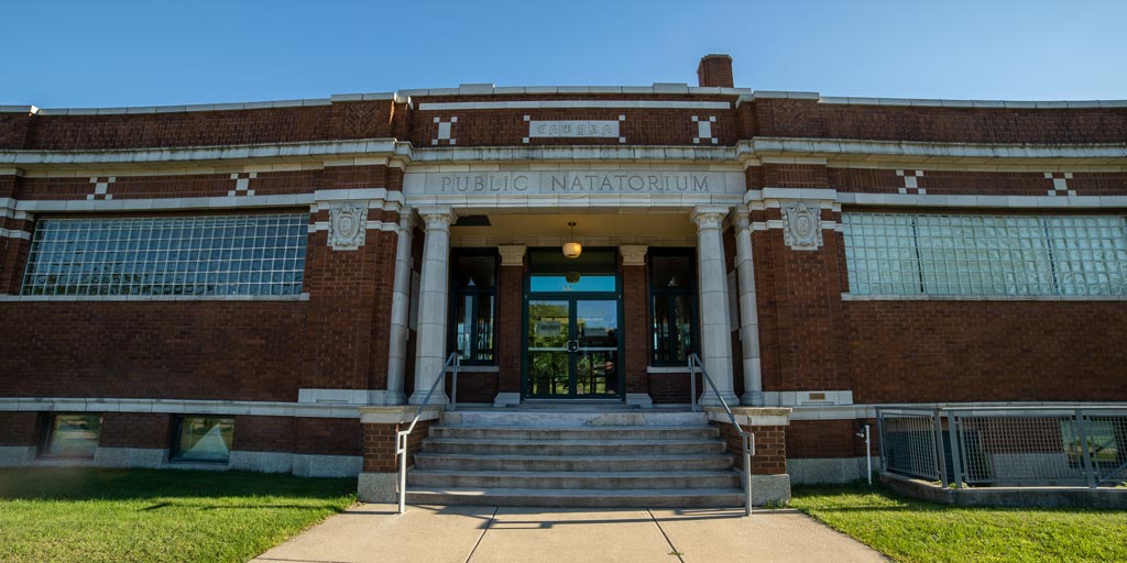 The front door of the Civil Rights Heritage Center at the Engman Natatorium