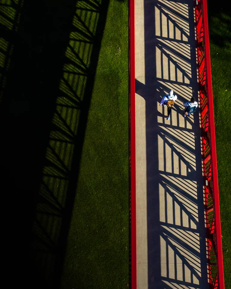 bird's eye view of iu south bend foot bridge