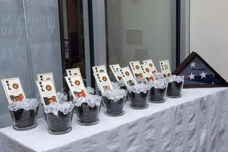 In their campus space the Office of Veteran Student Services created a memorial to the 13 service members who were killed in Afghanistan in August.